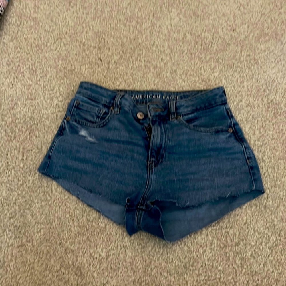 dark wash AE jean shorts